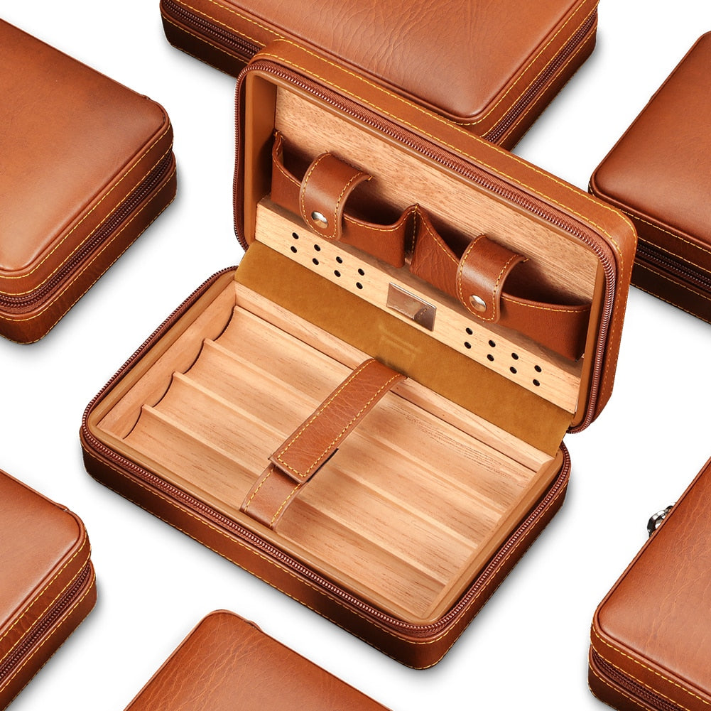 Cedar Wood & Leather Cigar Humidor Box