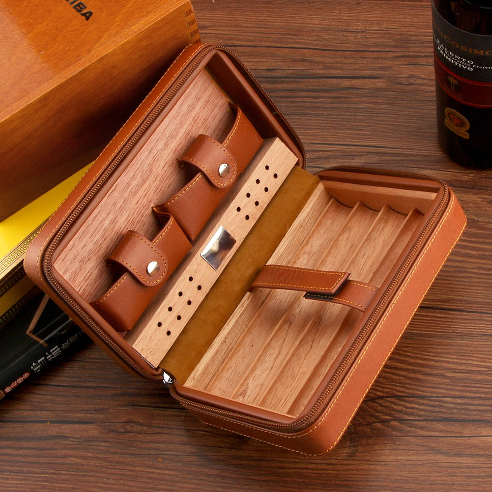 Cedar Wood & Leather Cigar Humidor Box