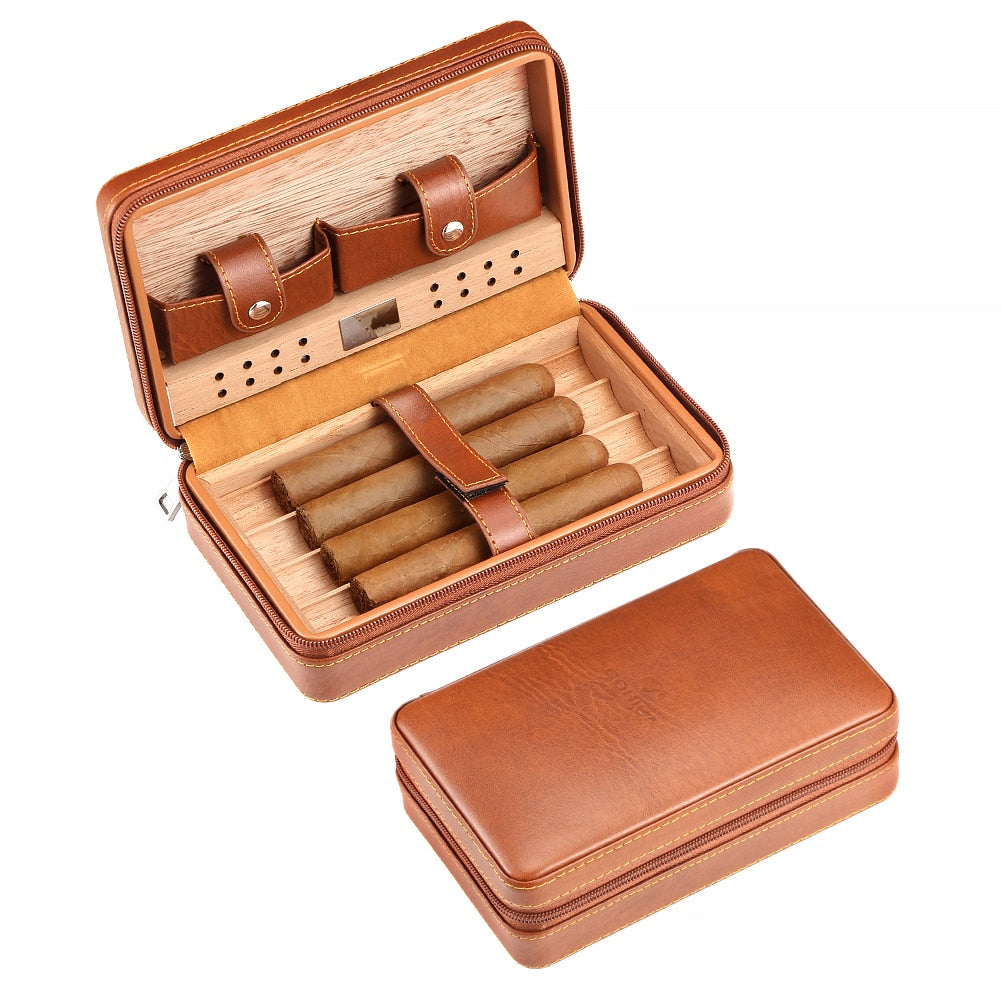 Cedar Wood & Leather Cigar Humidor Box