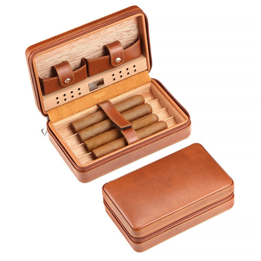 Cedar Wood & Leather Cigar Humidor Box