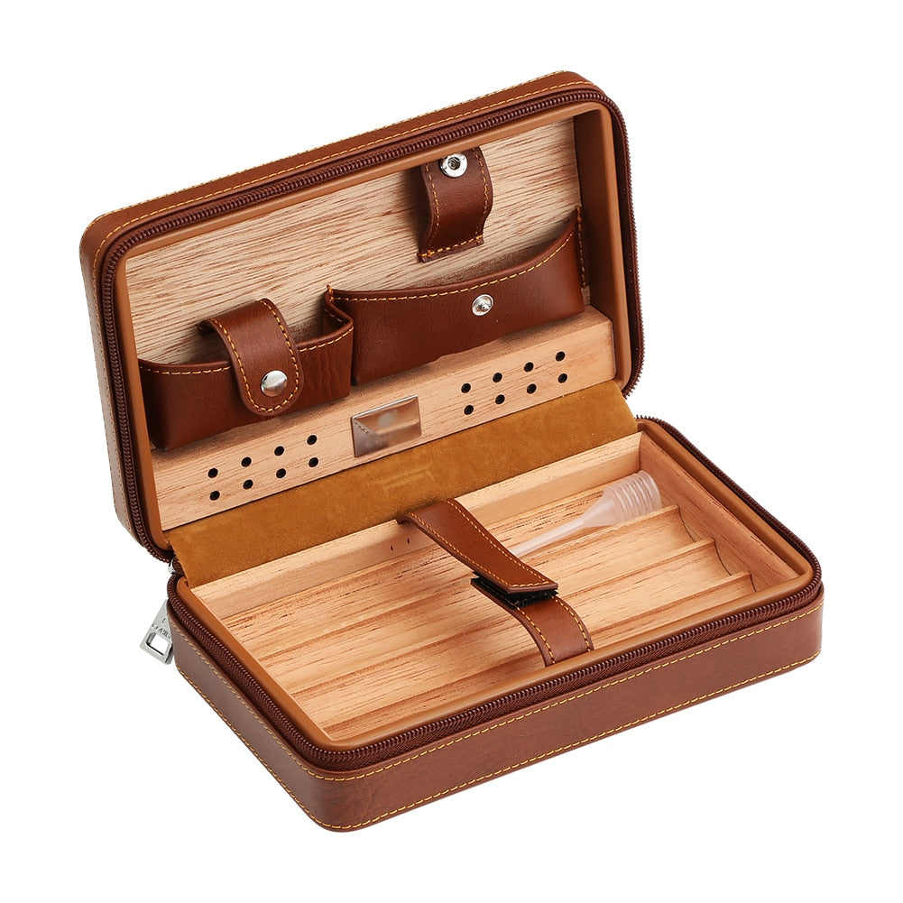 Cedar Wood & Leather Cigar Humidor Box